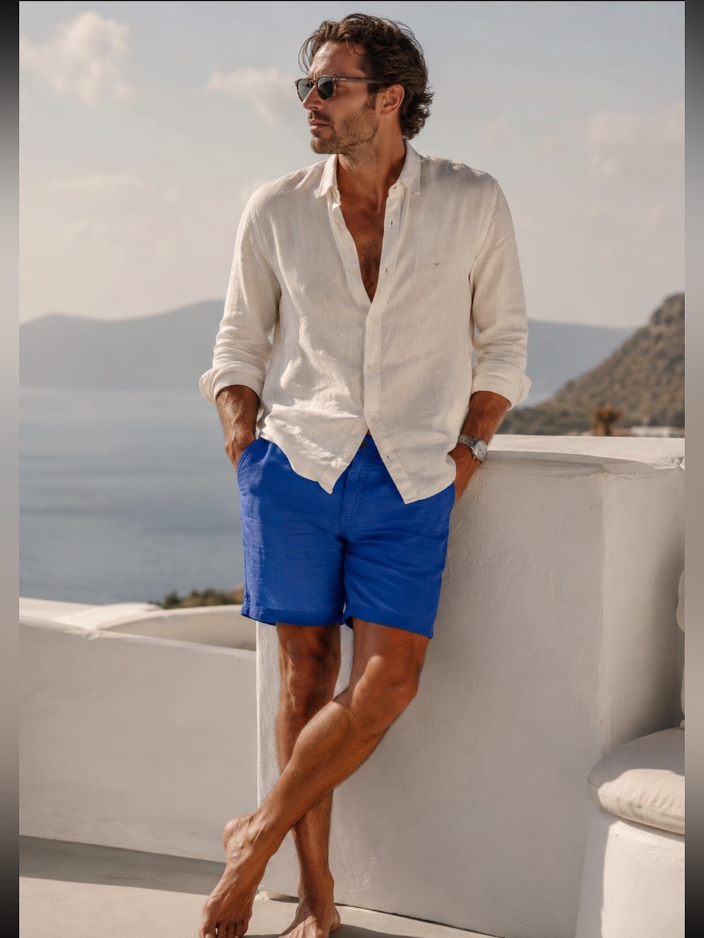 NWT Men's Vilebrequin Baron Bleu Royal Linen Shorts 10” Inseam